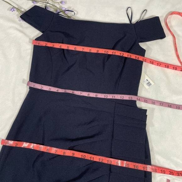 NWT Eliza J [ 6 ] Off the Shoulder Pleat Ruched Dress‎ in Navy Blue - Picture 4 of 12